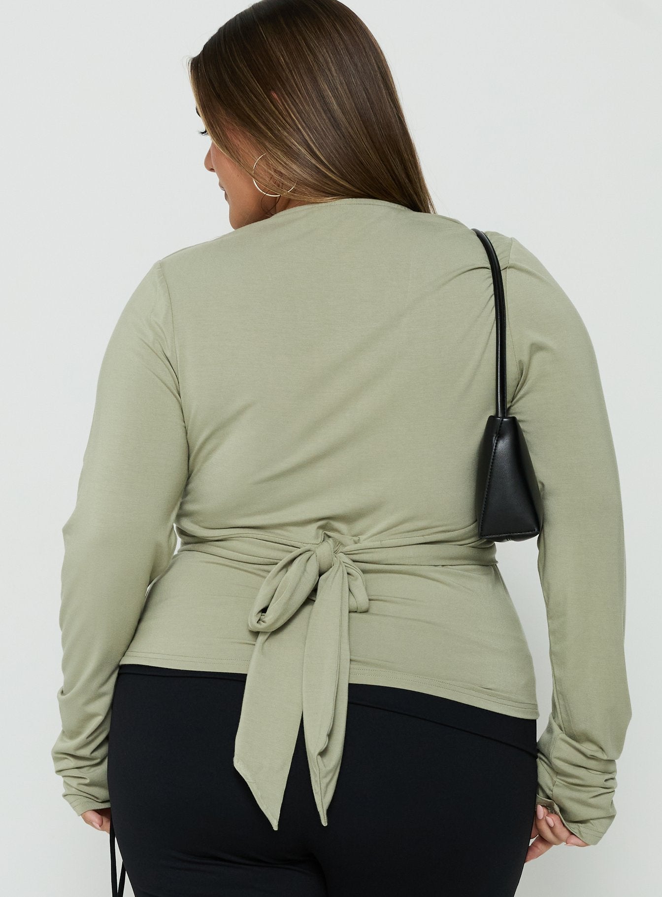 Madelon Long Sleeve Wrap Top Sage Curve