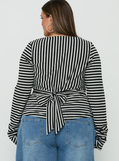 Madelon Long Sleeve Wrap Top Black / Grey Stripe Curve