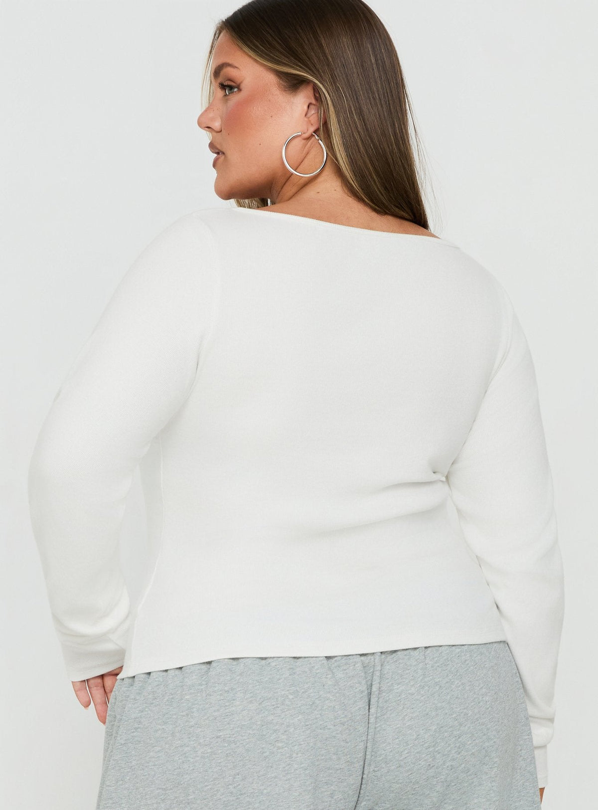 Keslie Long Sleeve Henley Top White Curve