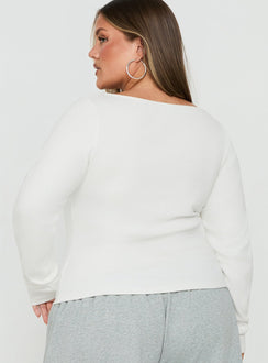 Keslie Long Sleeve Henley Top White Curve