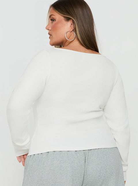 Keslie Long Sleeve Henley Top White Curve