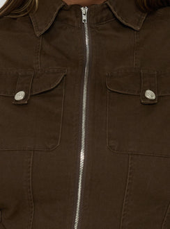 Kelehan Long Sleeve Zip Front Jacket Stonewashed Brown Curve