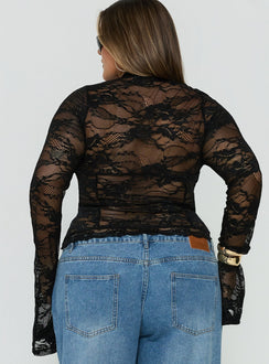 Kecia Long Sleeve Lace Top Black Curve