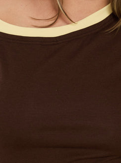 Eustace Off Shoulder Asymmetrical Top Brown / Yellow Curve
