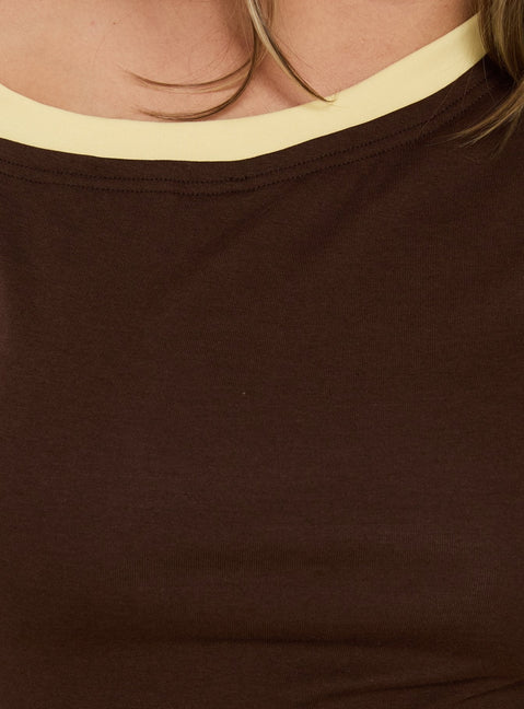 Eustace Off Shoulder Asymmetrical Top Brown / Yellow Curve