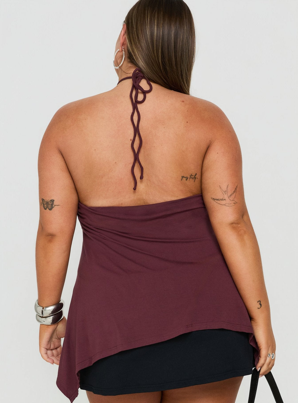 Betsey Ring Detail Tie Neck Top Burgundy Curve