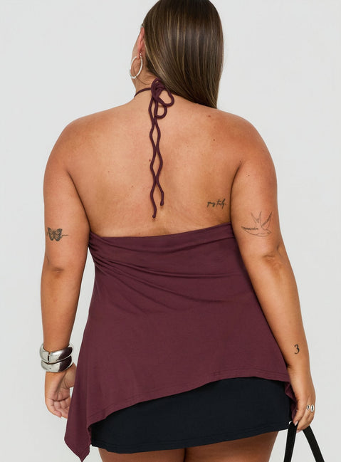 Betsey Ring Detail Tie Neck Top Burgundy Curve