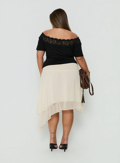 Ophella Tie Waist Chiffon Midi Skirt Cream Curve