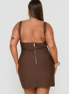 Justina Bandage Mini Dress Brown Curve