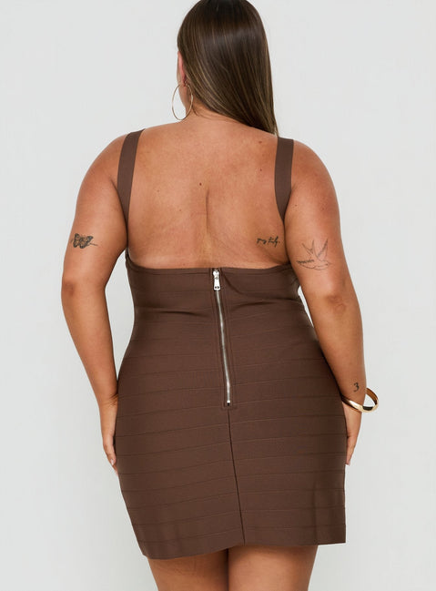 Justina Bandage Mini Dress Brown Curve