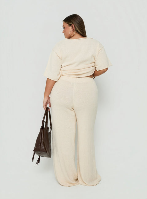 Calisse Knit Wide Leg Pants Beige Curve
