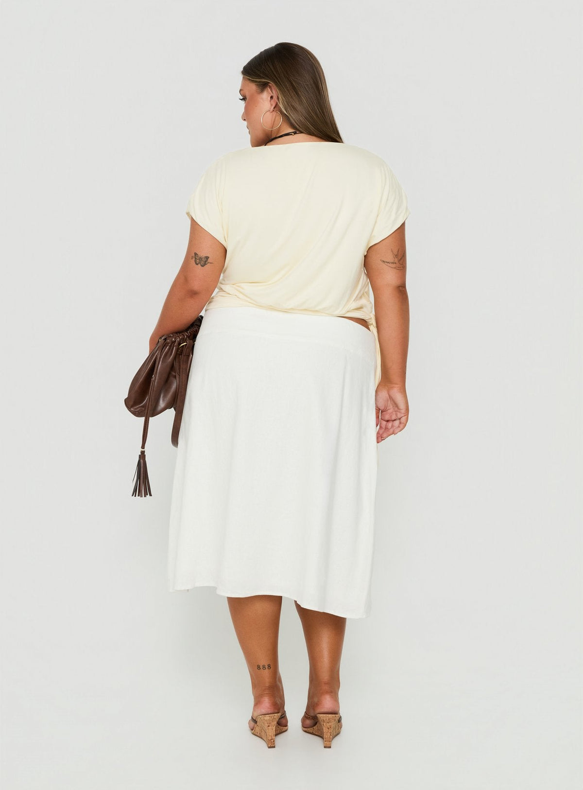 Such Delight Linen Midi Skirt White Curve