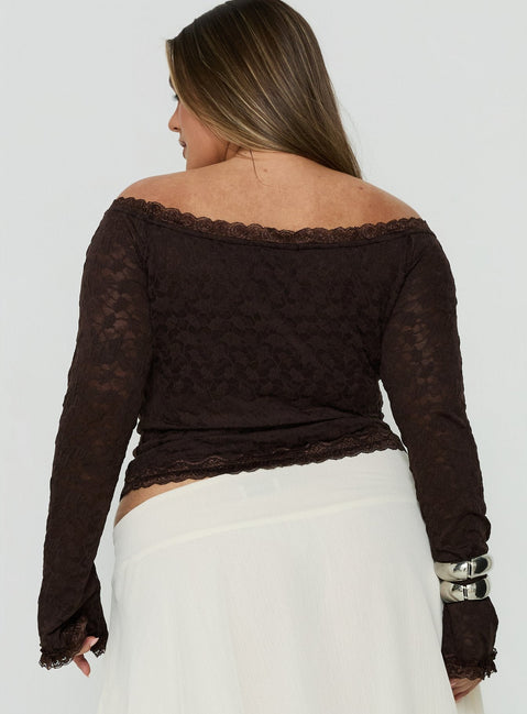 Mochapella Off The Shoulder Top Brown Curve