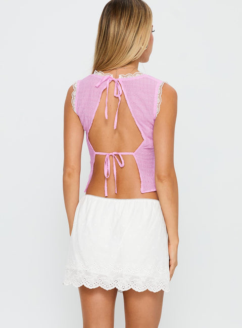 back view of model wearing Princess Polly Wish Upon Broderie Mini Skirt White Mini Skirts 