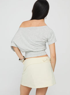 back view of model wearing Princess Polly Supersonic Belted Denim Mini Skirt Ivory Mini Skirts 