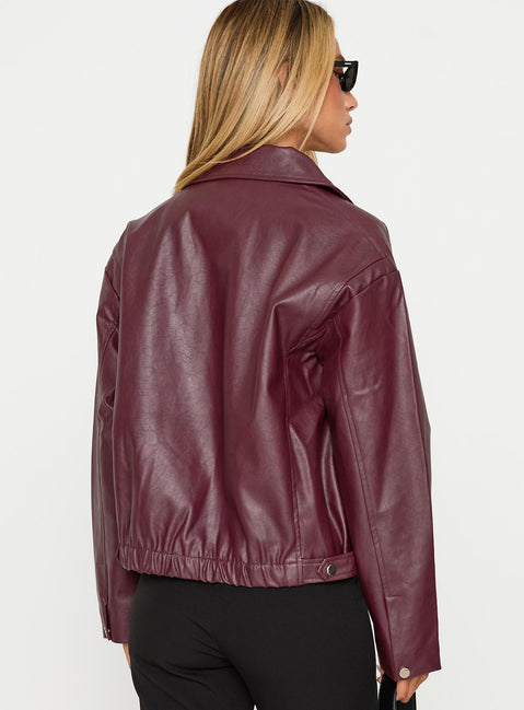 Big Reveal Faux Leather Jacket Burgundy