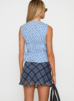 back view of model wearing Princess Polly Orellia Mini Skirt Blue Check Mini Skirts 