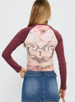 back view of model wearing Princess Polly Lock and Key Long Sleeve Top Multi Full Sleeves Crew Neck 