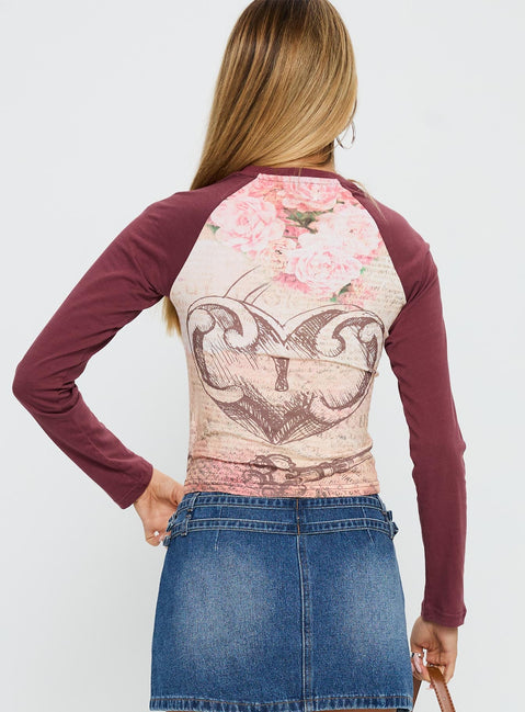 back view of model wearing Princess Polly Lock and Key Long Sleeve Top Multi Full Sleeves Crew Neck 