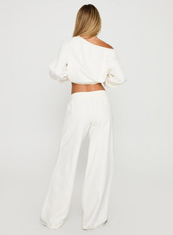 back view of model wearing Princess Polly Dodie Wide Leg Pants Washed White High Rise Pants 