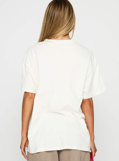 back view of model wearing Princess Polly West Coast Style Oversized Top White Half Sleeves Crew Neck 