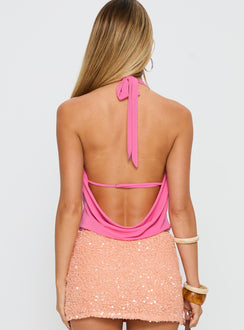back view of model wearing Princess Polly Carefree Days Cowl Neck Top Pink Sleeveless Cowl 