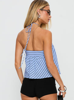 back view of model wearing Princess Polly Moonlit Top Blue Stripe Sleeveless 
