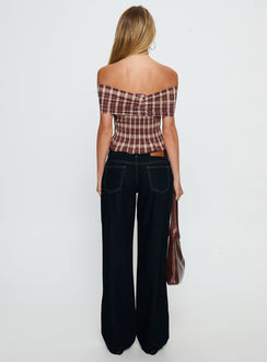back view of model wearing Princess Polly Tidal Wave High Rise Straight Leg Jeans Raw Denim Mid Rise Jeans 