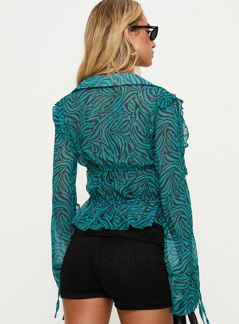 back view of model wearing Princess Polly Holidaze Long Sleeve Top Zebra Full Sleeves Plunger 