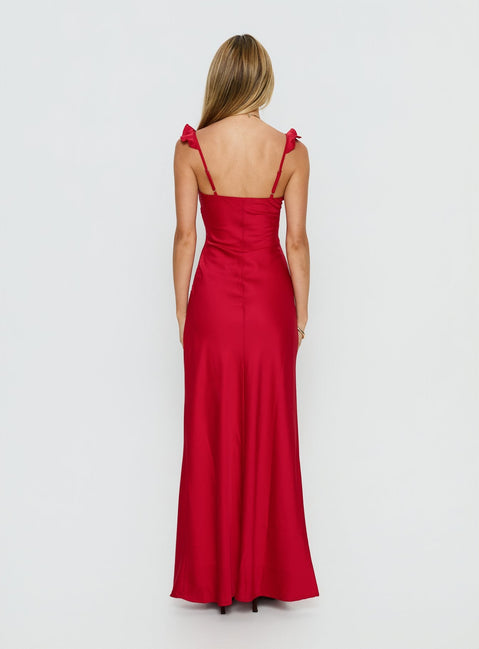 Ondrea Frill V Neck Maxi Dress Red