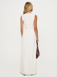 back view of model wearing Princess Polly Pokey Maxi Dress Cream / Polka Dot Plunger 