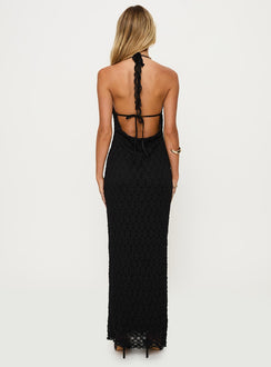 back view of model wearing Princess Polly San Lorenzo Crochet Maxi Dress Black Plunger 