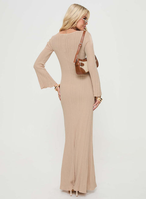 Long sleeve maxi dress High neckline, flared cuff Good stretch, fully lined