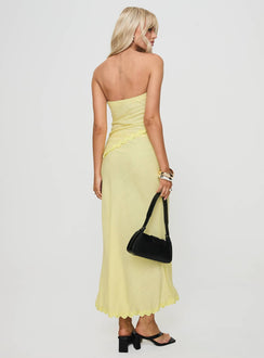 back view of model wearing Princess Polly Silvershore Maxi Skirt Yellow Maxi 