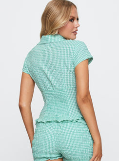 Covey Shirred Top Aqua Check