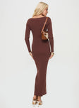 Long sleeve maxi dress Rib knit material, slim fit, square neckline Good stretch, unlined 