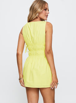 Palm City Shirred Mini Dress Yellow
