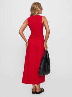 Summer Season Linen Blend Maxi Dress Red