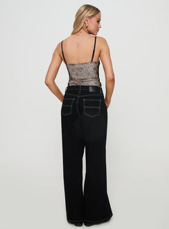 back view of model wearing Princess Polly Naylor Wide Leg Jeans Mid Black High Waisted 