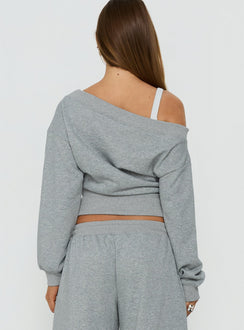 Kohdie Off Shoulder Fleece Jumper Grey Marle