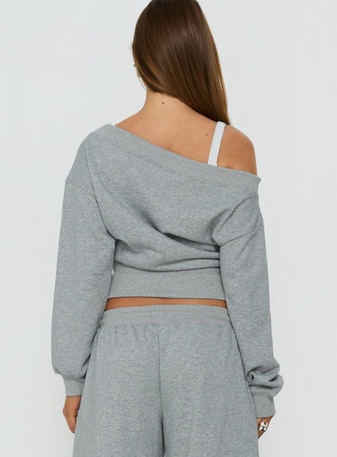 Kohdie Off Shoulder Fleece Jumper Grey Marle