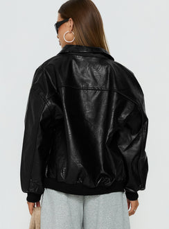 Goldsmith Faux Leather Bomber Jacket Black
