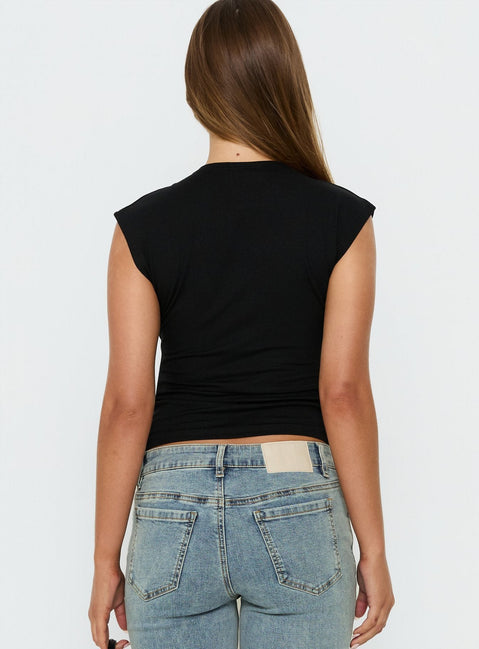 Delectable Tie Detail Short Sleeve Top Black