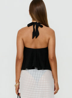 Aquaria Halter Linen Blend Top Black