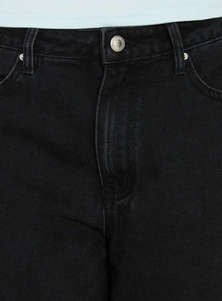 Naylor Mid Rise Wide Leg Jeans Washed Black Denim