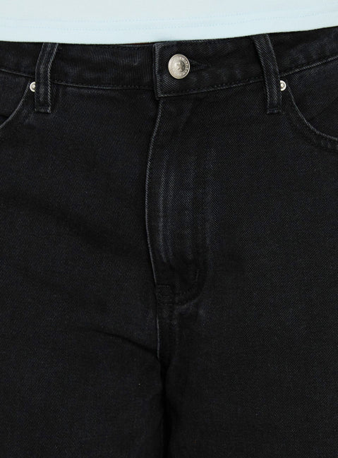 Naylor Mid Rise Wide Leg Jeans Washed Black Denim