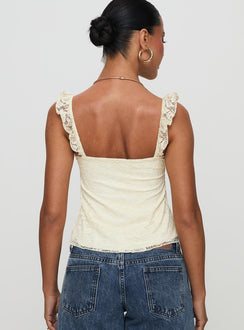 back view of model wearing Princess Polly Madaleine Lace Top Cream Sleeveless Square Neck 