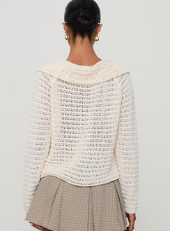 back view of model wearing Princess Polly Tuscon Crochet Sweater White cropped 