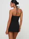 Halter mini dress Cut out detail at bust, invisible zip fastening at back, tie fastening at neck Slight stretch, lined bust