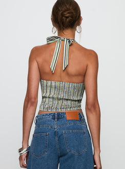 back view of model wearing Princess Polly High Gear Halter Top Multi Sleeveless V-Neck 